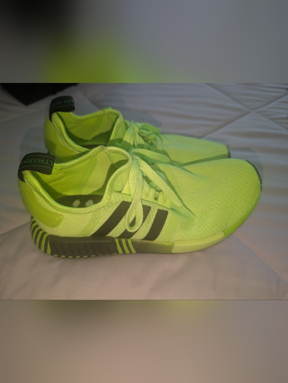 Adidas Neon Green Athletic Shoes with Black Stripes
